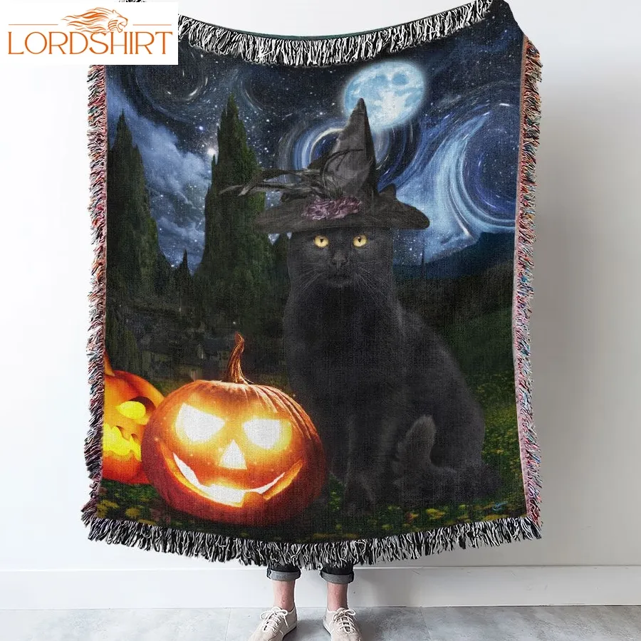 Black Cat Halloween Woven Blanket Tqn450wb