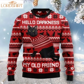 Black Cat Hello Darkness My Old Friend Christmas Wool Sweater