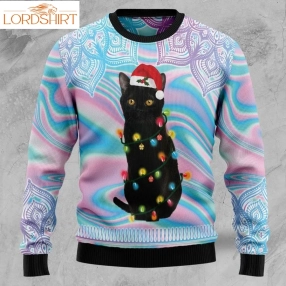 Black Cat Hologram Pattern Christmas Wool Sweater