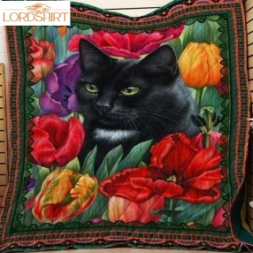 Black Cat In Flower Garden 3D Customized Quilt