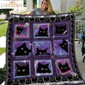 Black Cat In Purple 3D Customized Quilt