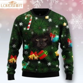 Black Cat Inside Tree Ugly Sweater