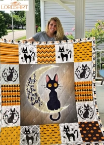 Black Cat Jiji I Love You To The Moon And Back Quilt Blanket Great Customized Gifts For Birthday Christmas Thanksgiving Perfect Gifts For Cat Lover