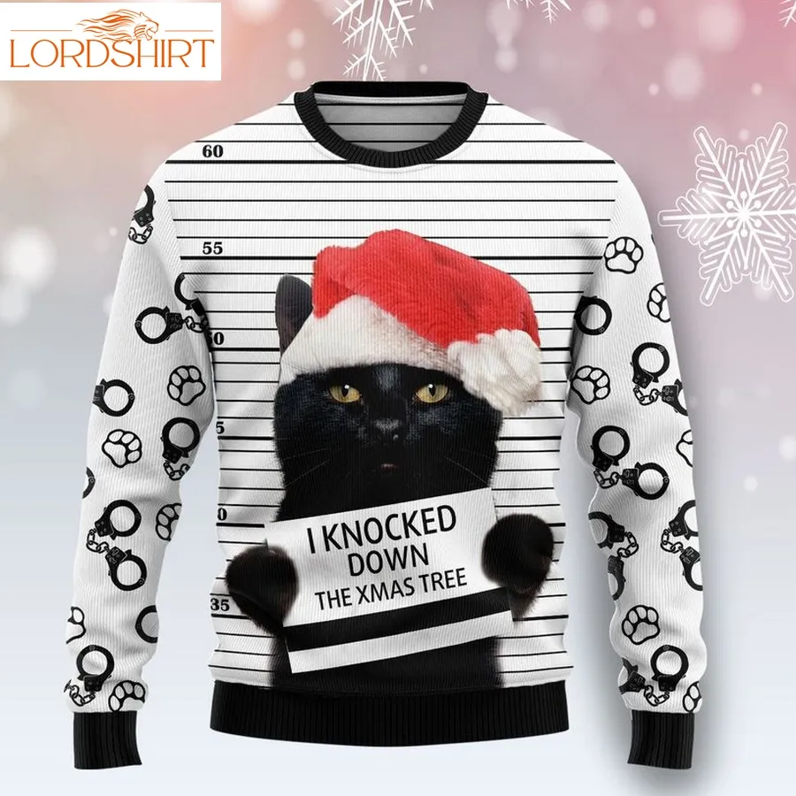 Black Cat Knocked Down Xmas Tree Christmas Wool Sweater