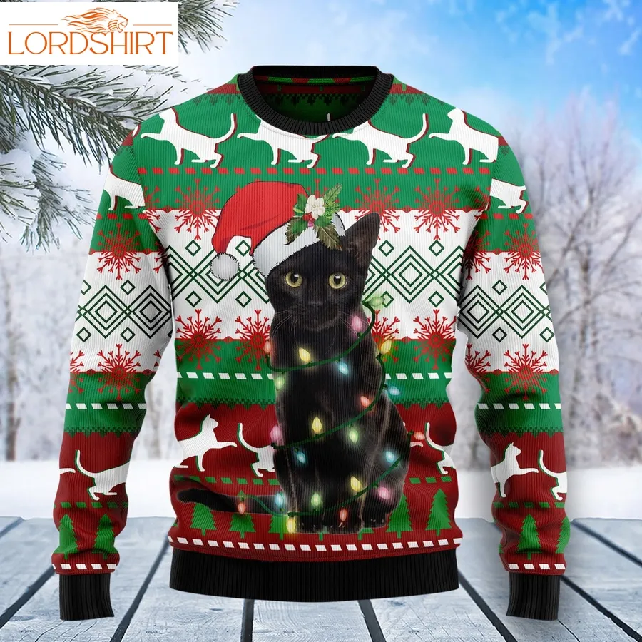 Black Cat Light Christmas Ugly Sweater