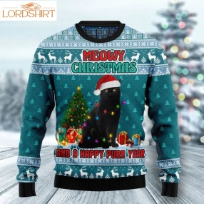 Black Cat Meomy Christmas And A Happy Purr Year Christmas Wool Sweater