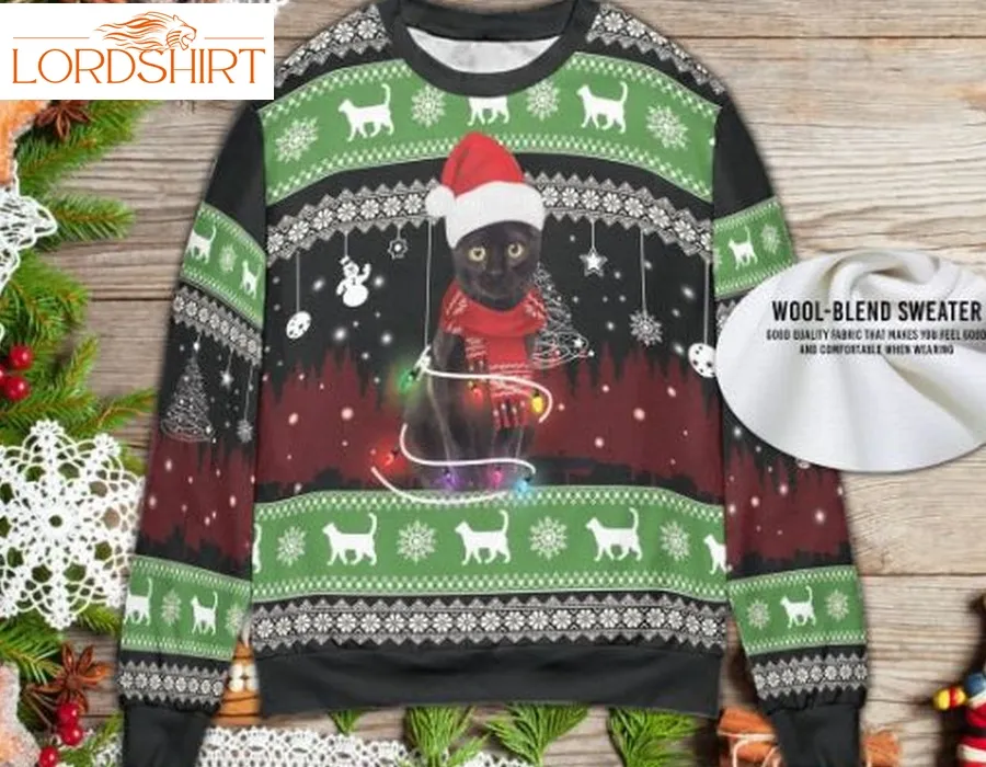 Black Cat Meowy Ugly Wool Knitted Christmas Sweater