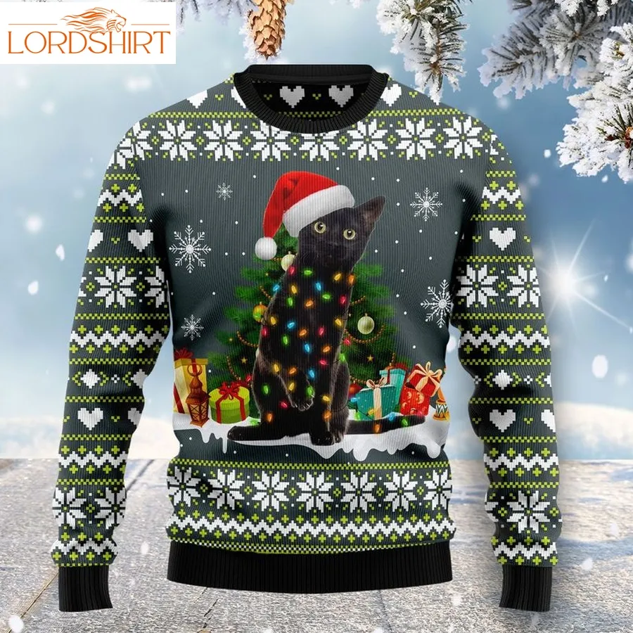 Black Cat Merry And Bright Ugly Sweater