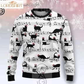 Black Cat Music Full Printing Ugly Christmas Sweater