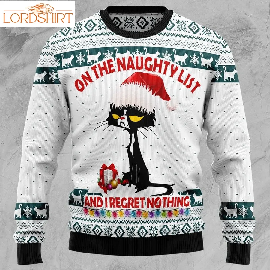 Black Cat Naughty List Ugly Christmas Sweater