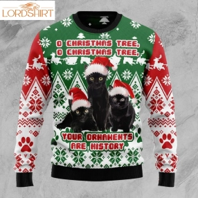 Black Cat Oh Christmas Tree Ugly Christmas Sweater