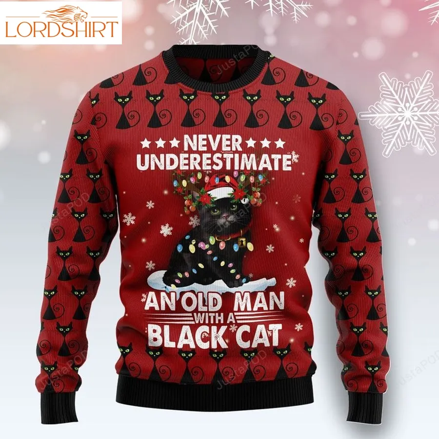 Black Cat Old Man Ugly Christmas Sweater, Ugly Sweater, Christmas Sweaters, Hoodie, Sweater