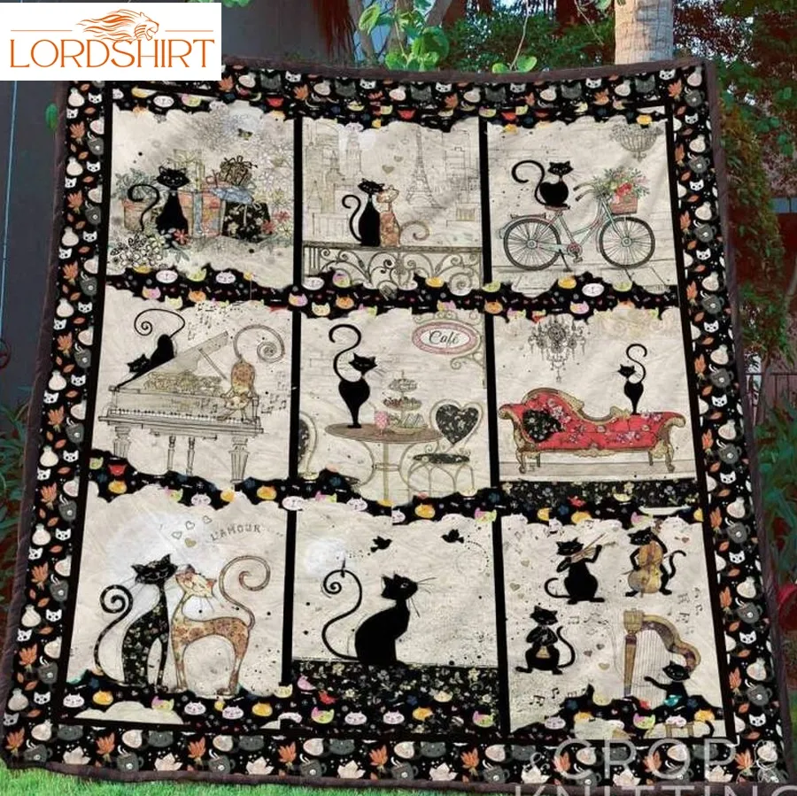 Black Cat Personalized Customized Quilt Blanket