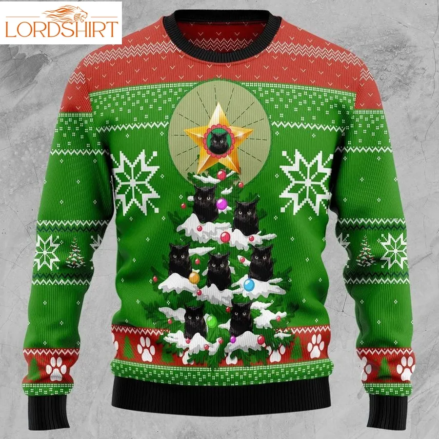 Black Cat Pine Ugly Christmas Sweater All Over Print Sweatshirt