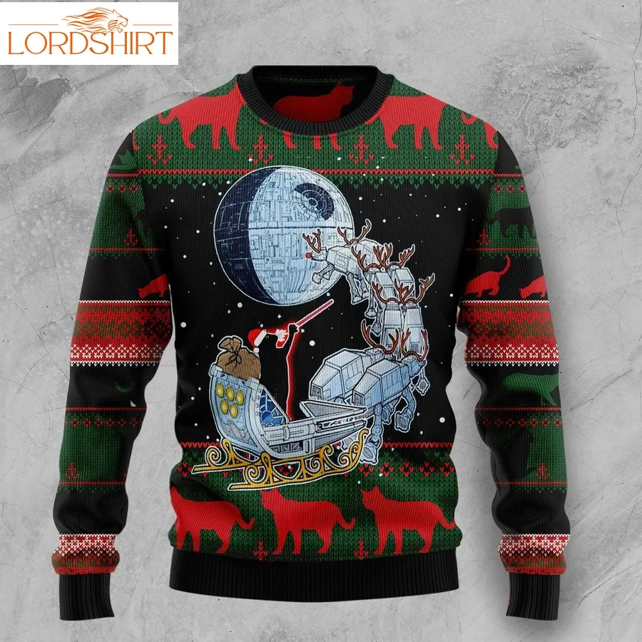 Black Cat Sleigh To Death Star Ugly Sweater