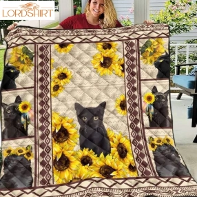 Black Cat Sunflower 3D Customized Quilt