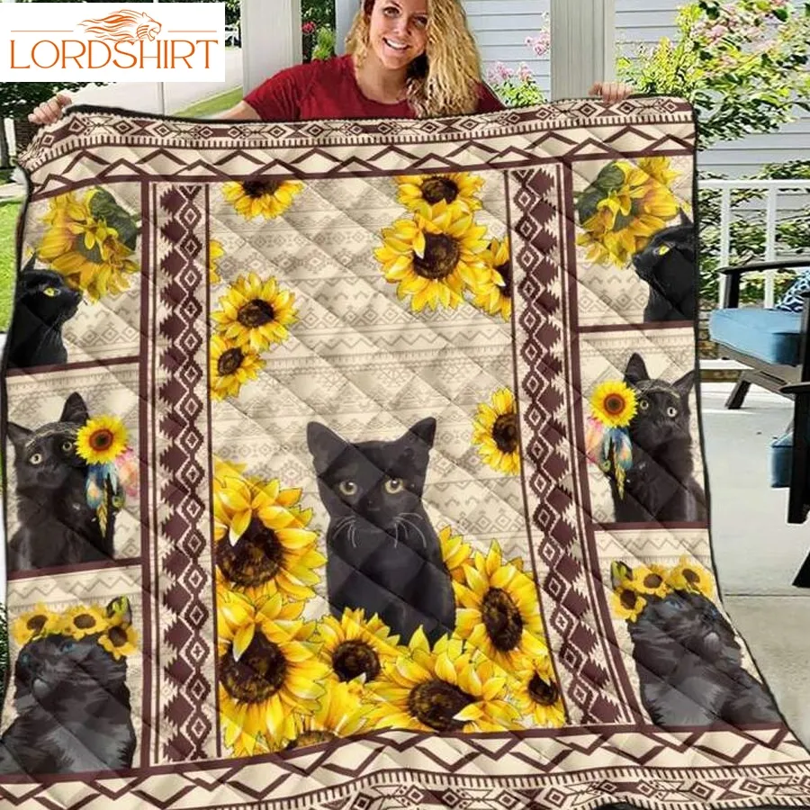 Black Cat Sunflower 3D Customized Quilt