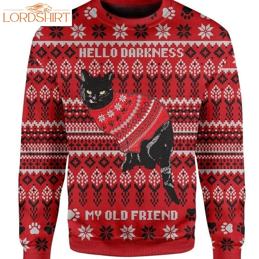 Black Cat Wear Red Sweater Christmas Sweater