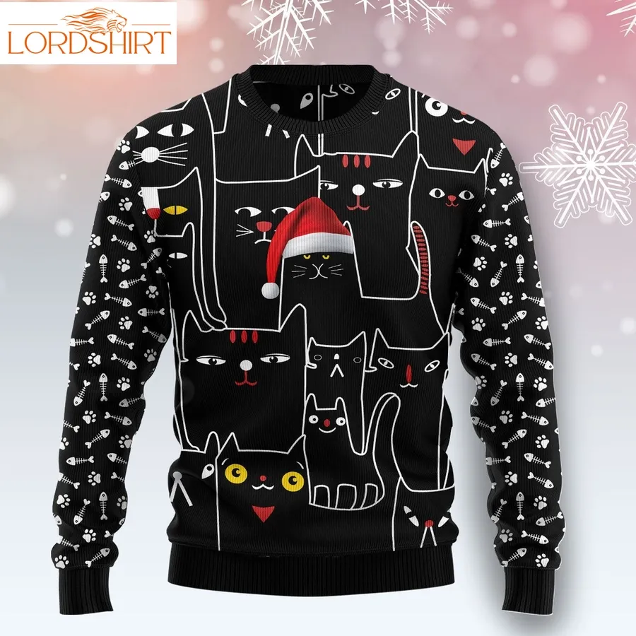 Black Cat With Noel Hat Ugly Christmas Sweater