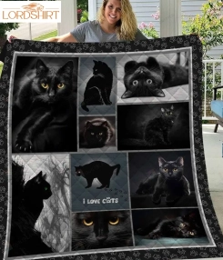 Black Cats, I Love Cats Dark Color Cats Quilt Blanket Great Customized Blanket Gifts For Birthday Christmas Thanksgiving