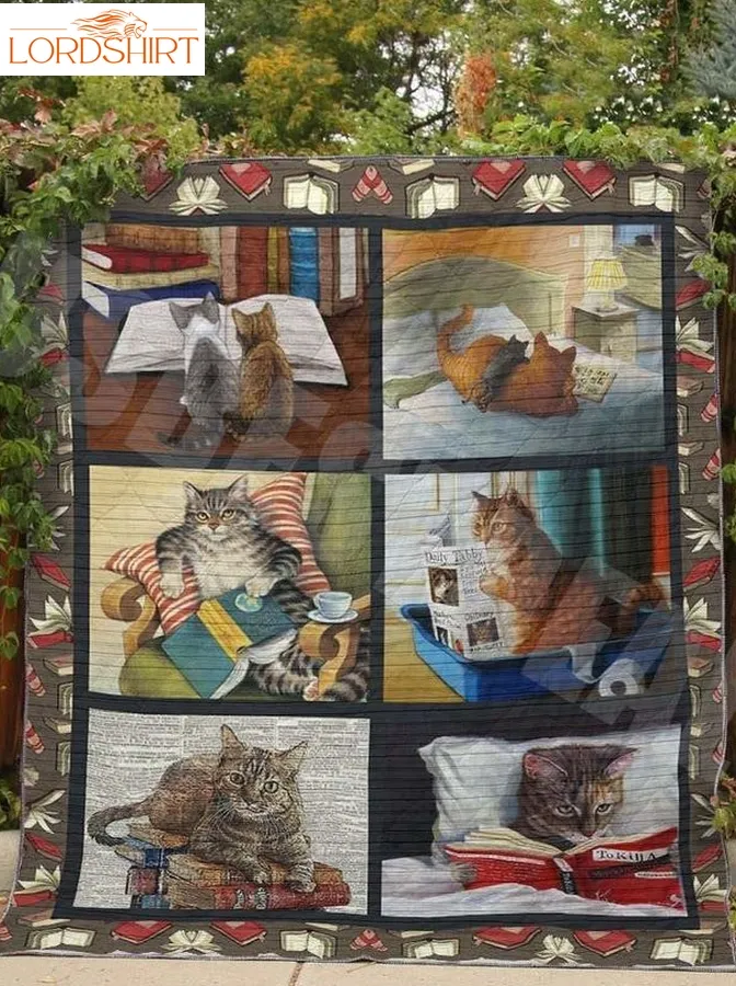 Book And Cats Stay 3D Customized Quilt