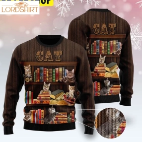 Bookcase Cat Trending Ugly Christmas Sweatshirt