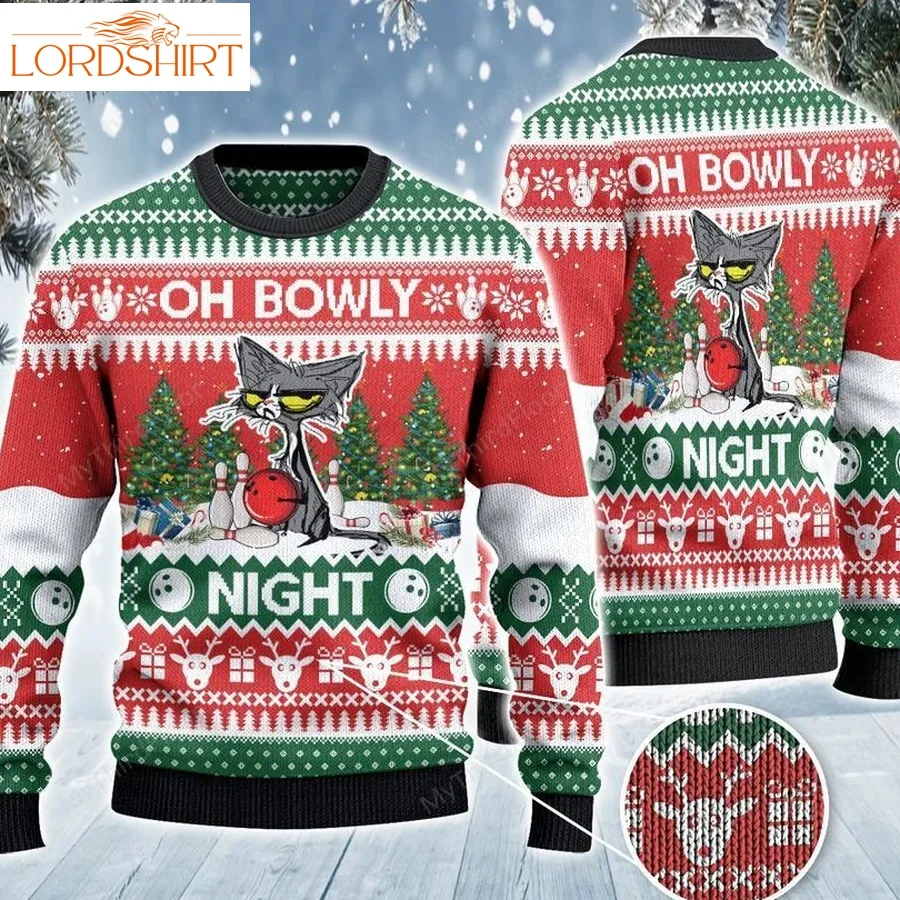 Bowling Lovers Gift Oh Bowly Night Grumpy Cat All Over Print 3D Ugly Sweater