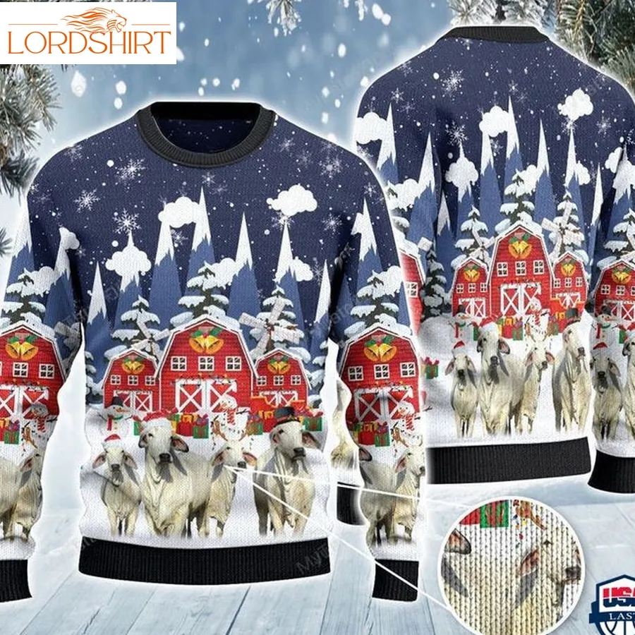 Brahman Cattle Lovers Christmas Gift Snow Farm 3D Full Print Sweater