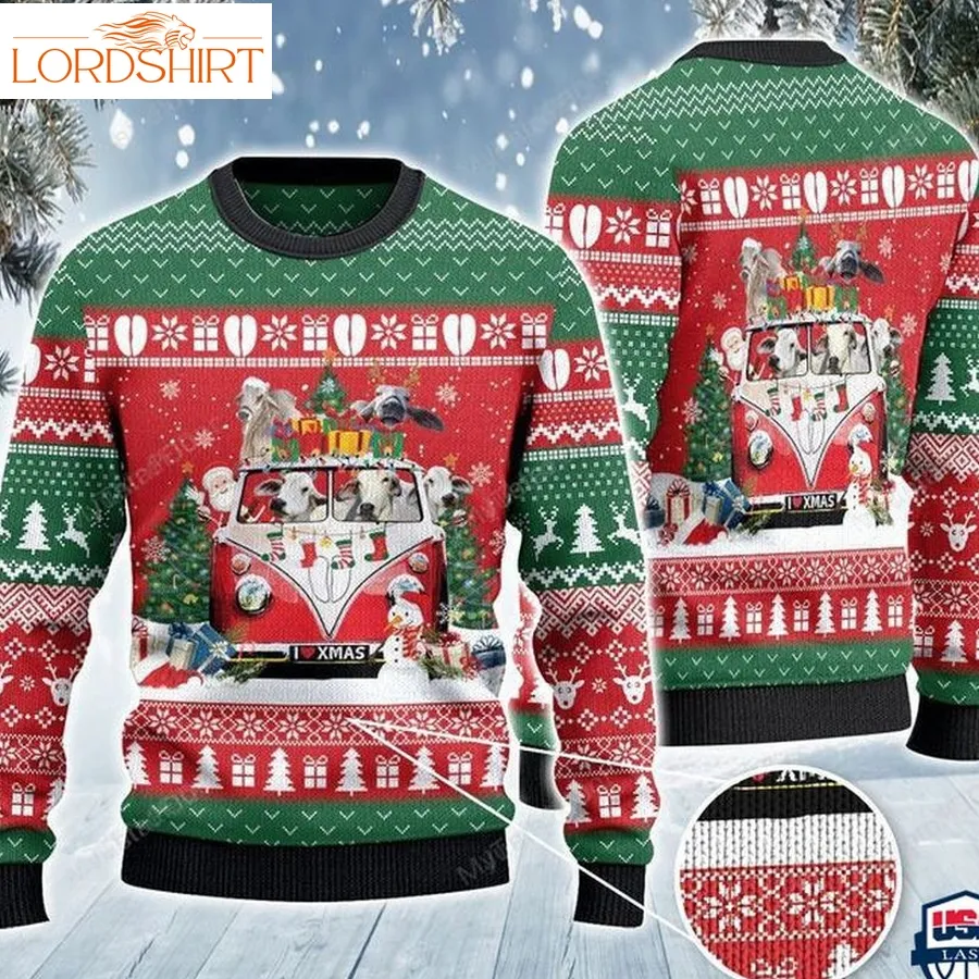 Brahman Cattle Lovers Christmas Van All Over Print Sweater