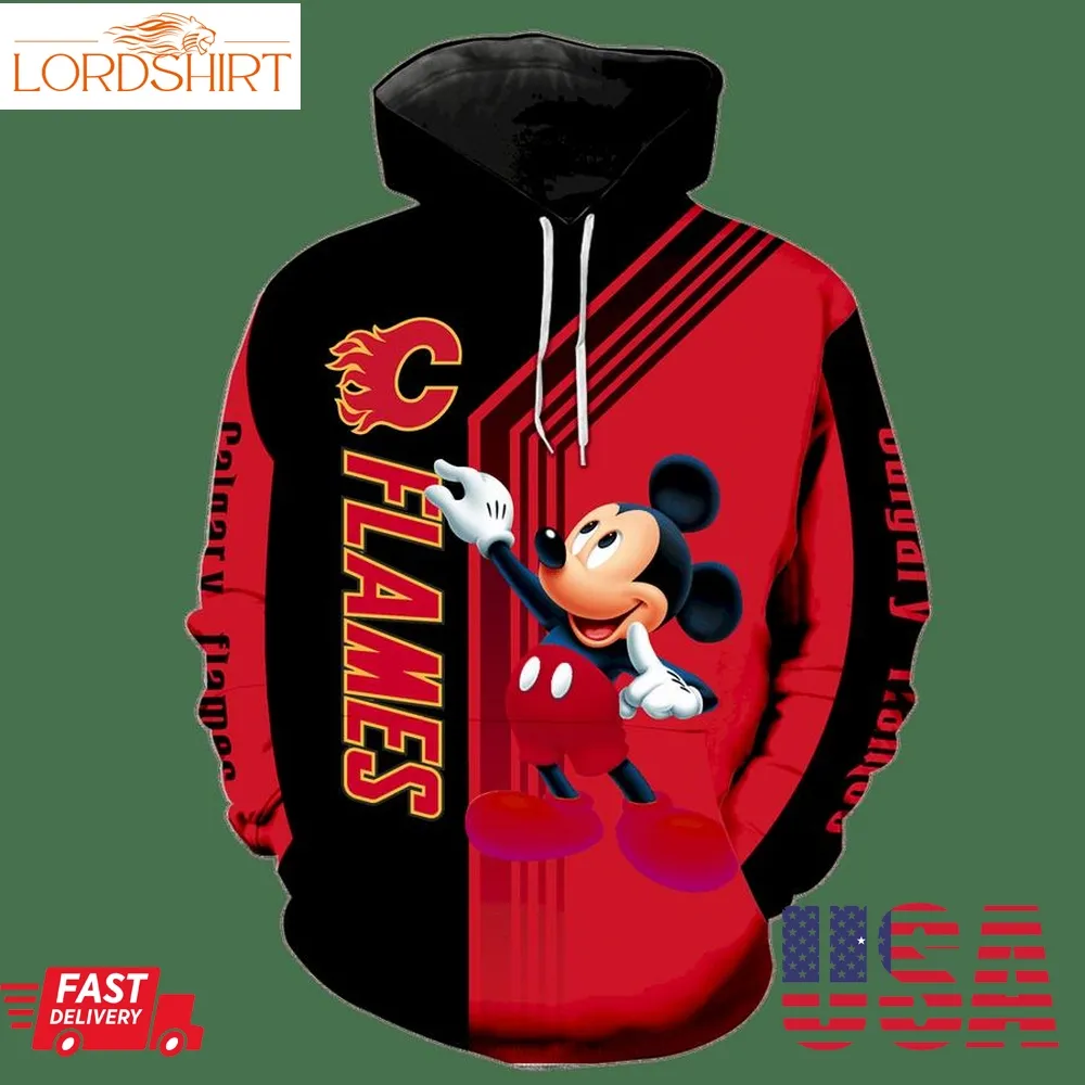 Calgary Flames Mickey Mouse Full All Over Print V1517 Hoodie Zipper