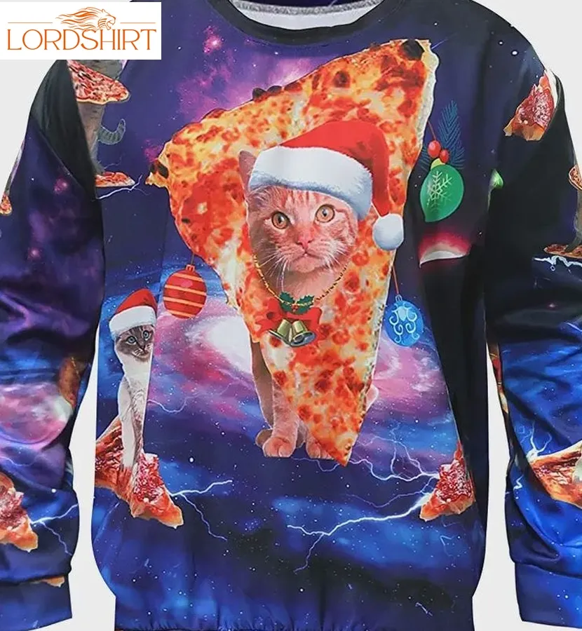 Cat And Pizza Ugly Christmas Sweater, All Over Print Sweatshirt, Ugly Sweater, Christmas Sweaters, Hoodie, Sweater