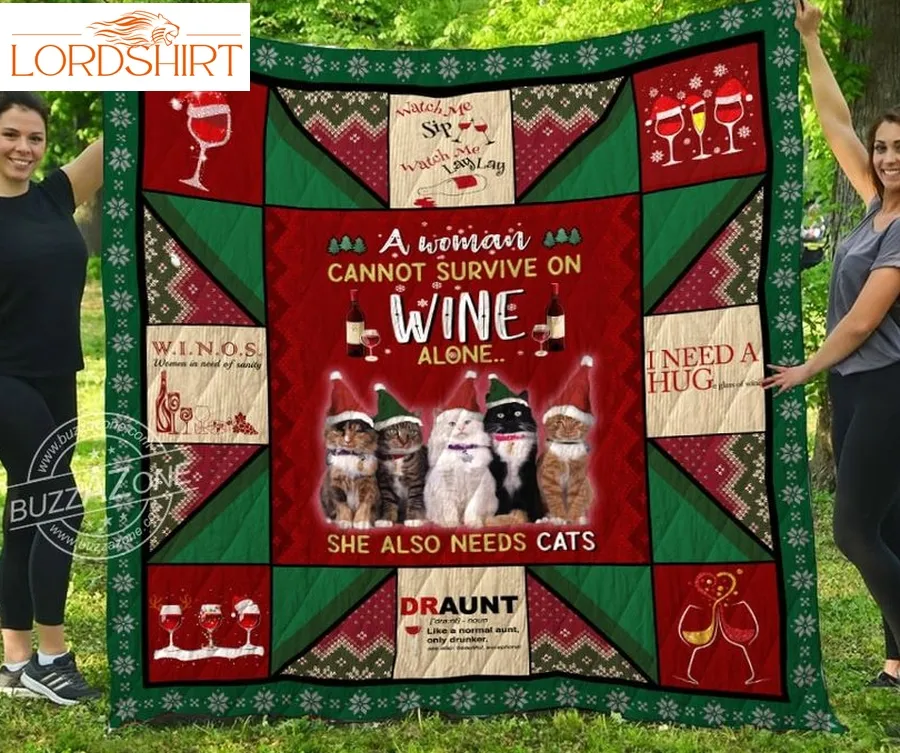 Cat And Wine 3D Quilt Blanket