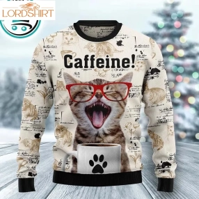 Cat Caffeine Ugly Christmas Sweater, Xmas Gifts For Men Women