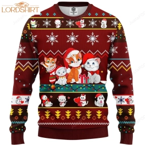 Cat Cartoon Cute Noel Mc Ugly Christmas Red Brown Ugly