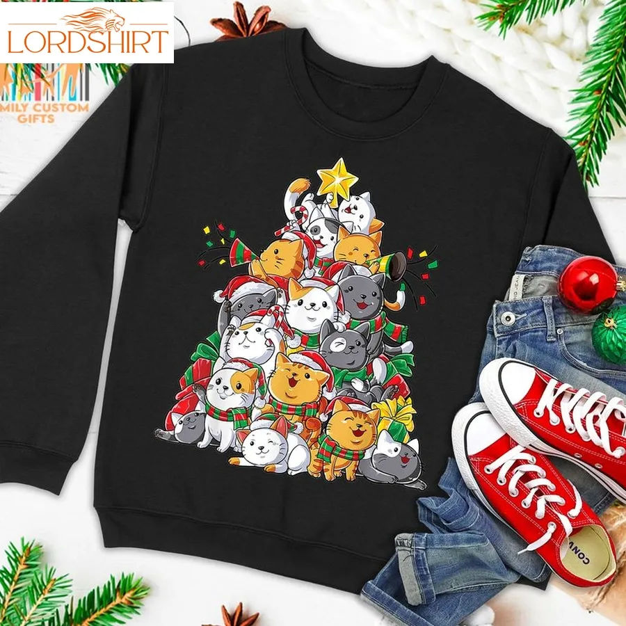 Cat Christmas Tree Meowy Catmas Xmas Kids Girls Boys Gifts Ugly Christmas Sweater T Shirt