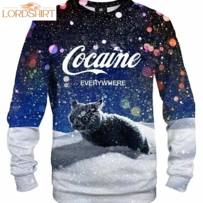 Cat Cocaine Snow Ugly Christmas Sweater, All Over Print Sweatshirt, Ugly Sweater, Christmas Sweaters, Hoodie, Sweater