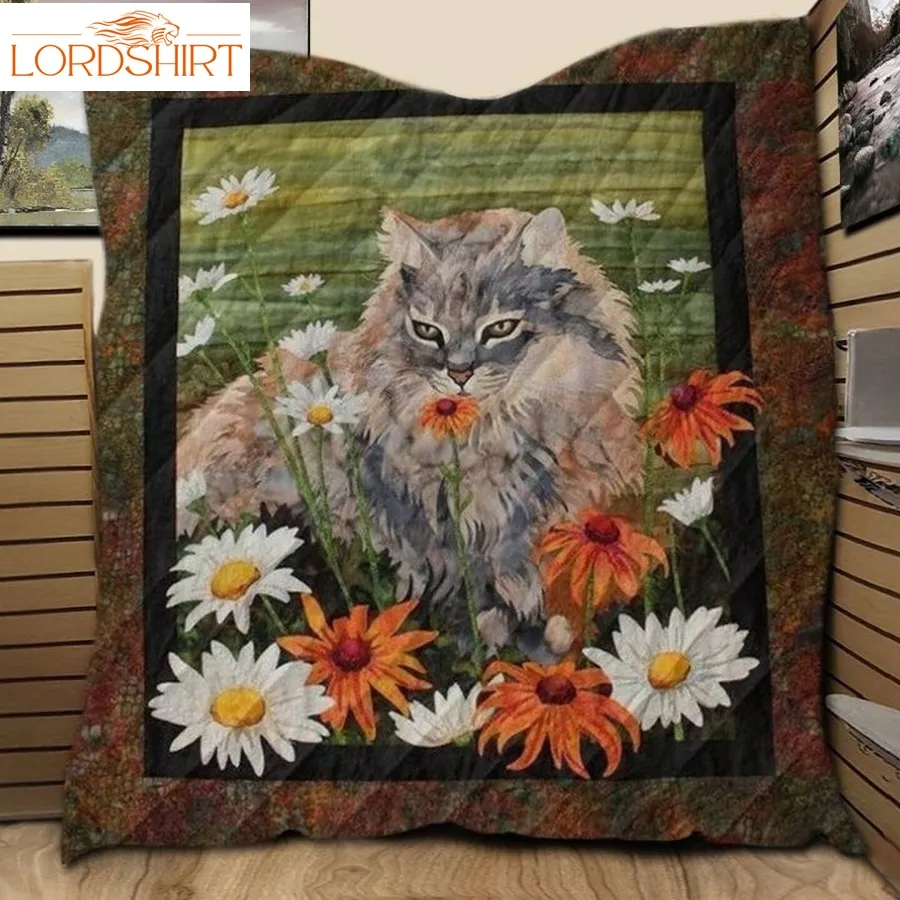 Cat Flowers 3D Customized Quilt