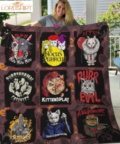 Cat Horror Movies Characters Halloween Quilt Blanket Great Customized Gifts For Birthday Christmas Thanksgiving Perfect Gifts For Cat Lover