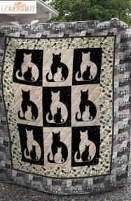 Cat In Black And White Quilt Blanket Great Customized Gifts For Birthday Christmas Thanksgiving Perfect Gifts For Cat Lover