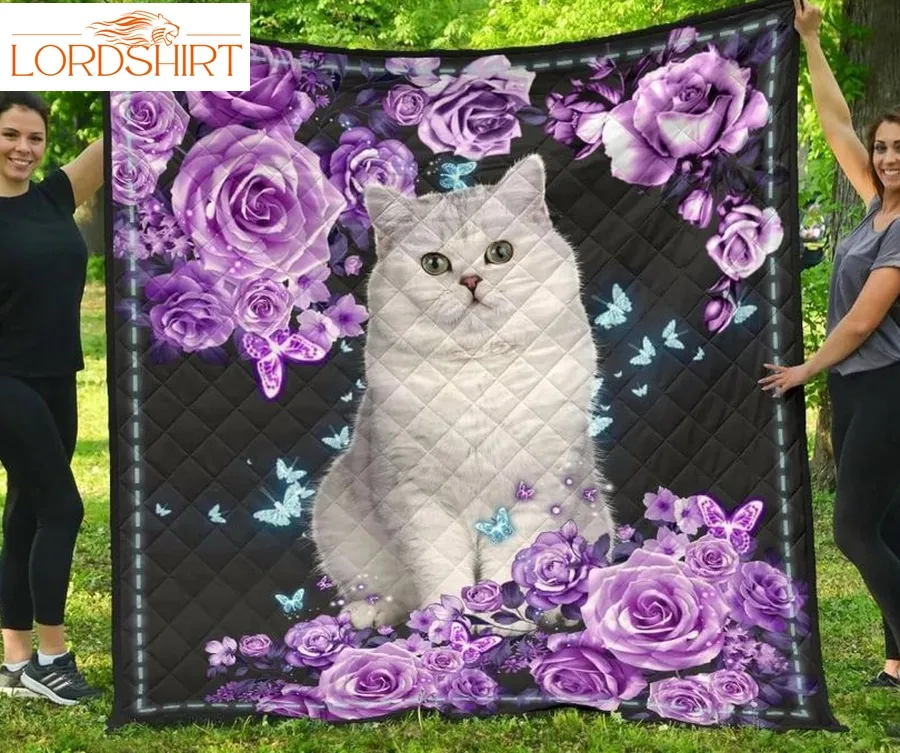 Cat Lovely Cat With Flower 3D Quilt Blanket