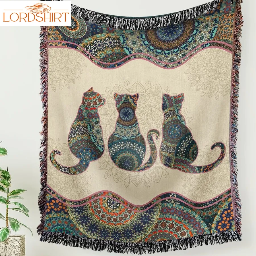 Cat Mandala Woven Blanket Tapestry Bnn332wb