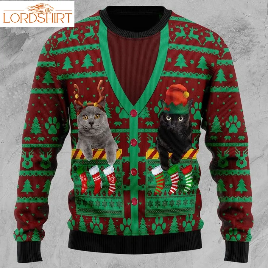 Cat Pocket Xmas Christmas Wool Sweater