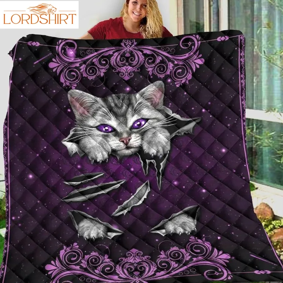 Cat Purple 3D Customized Quilt