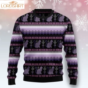 Cat Purple Pattern Christmas Wool Sweater