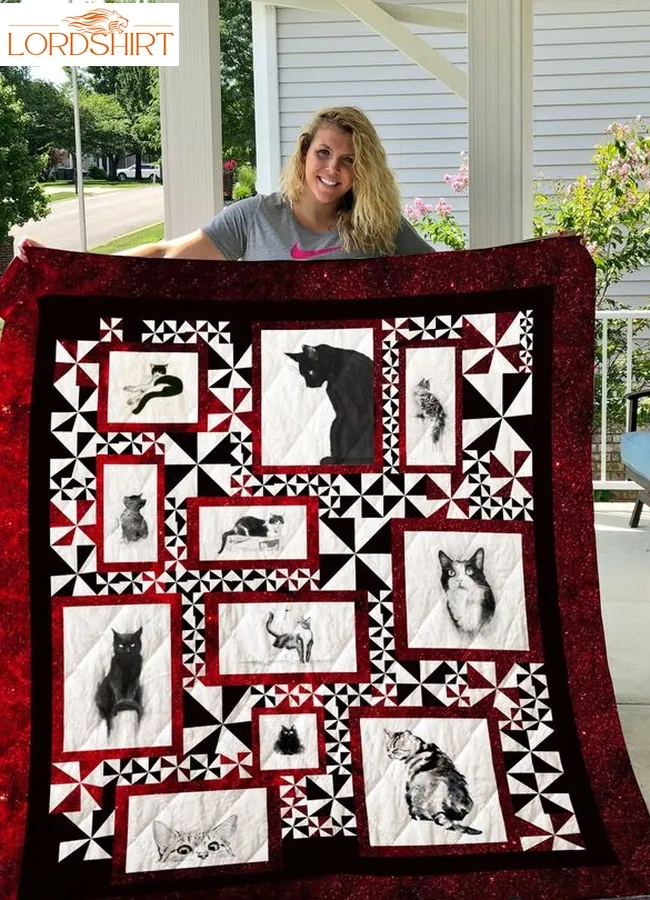 Cat Red Sparkle Quilt Blanket Great Customized Gifts For Birthday Christmas Thanksgiving Perfect Gifts For Cat Lover