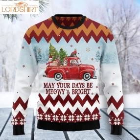 Cat Red Truck Christmas Wool Sweater