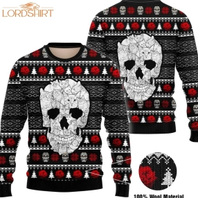 Cat Skull Full Printed Christmas Wool Sweater