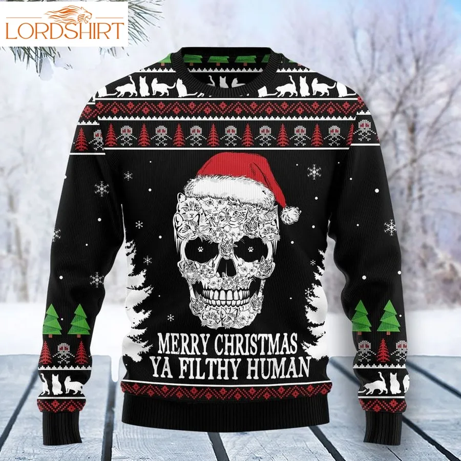 Cat Skull Santa Christmas Wool Sweater