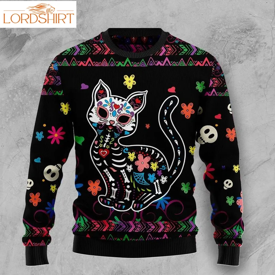 Cat Sugar Skull Christmas Wool Sweater