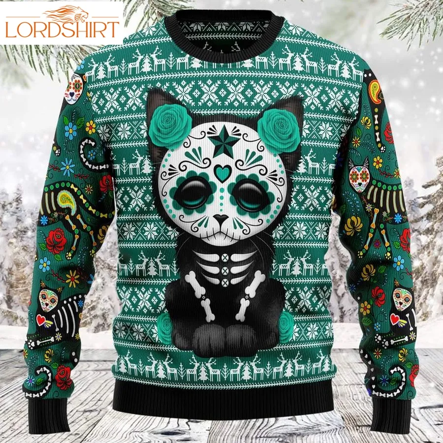 Cat Sugar Skull Tt8924 Unisex Womens And Mens, Couples Matching, Friends, Cat Lover, Cat Mom, Funny Family Ugly Christmas Holiday Sweater Gifts 